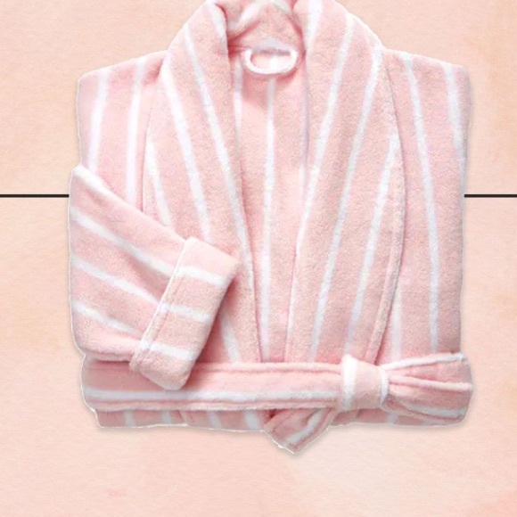 Brooklinen Super Plush Pink & White Striped Women's Robe - Picture 4 of 6